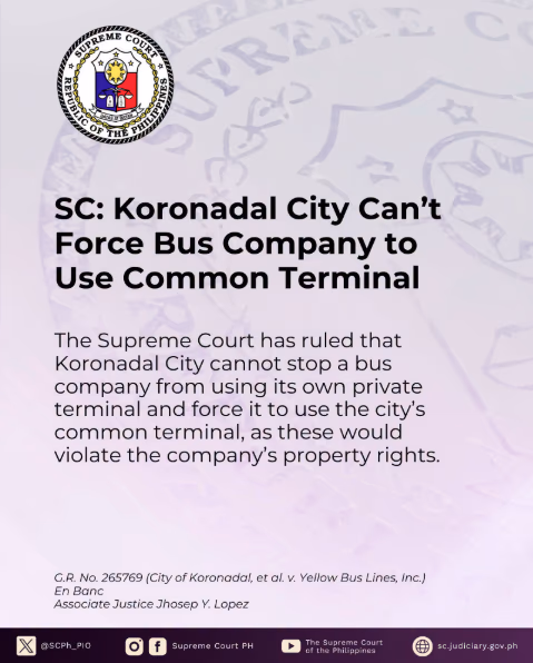 SC: Koronadal City Can't Force Bus Company to Use Common Terminal