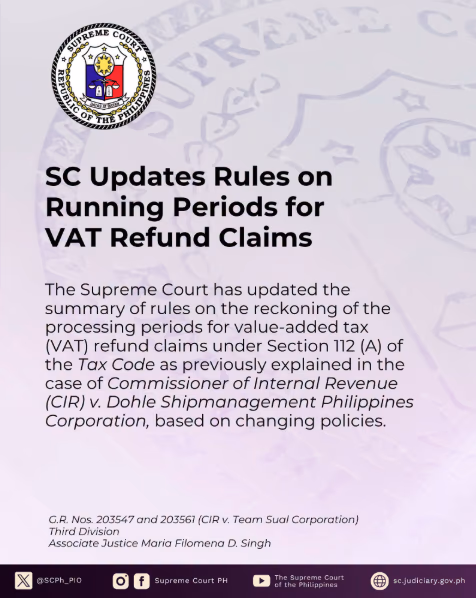 SC Updates Rules on Running Periods for VAT Refunds Claims