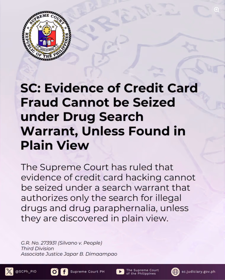 SC: Evidence of Credit Card Fraud Cannot be Seized under Drug Search Warrant, Unless Found in Plain View