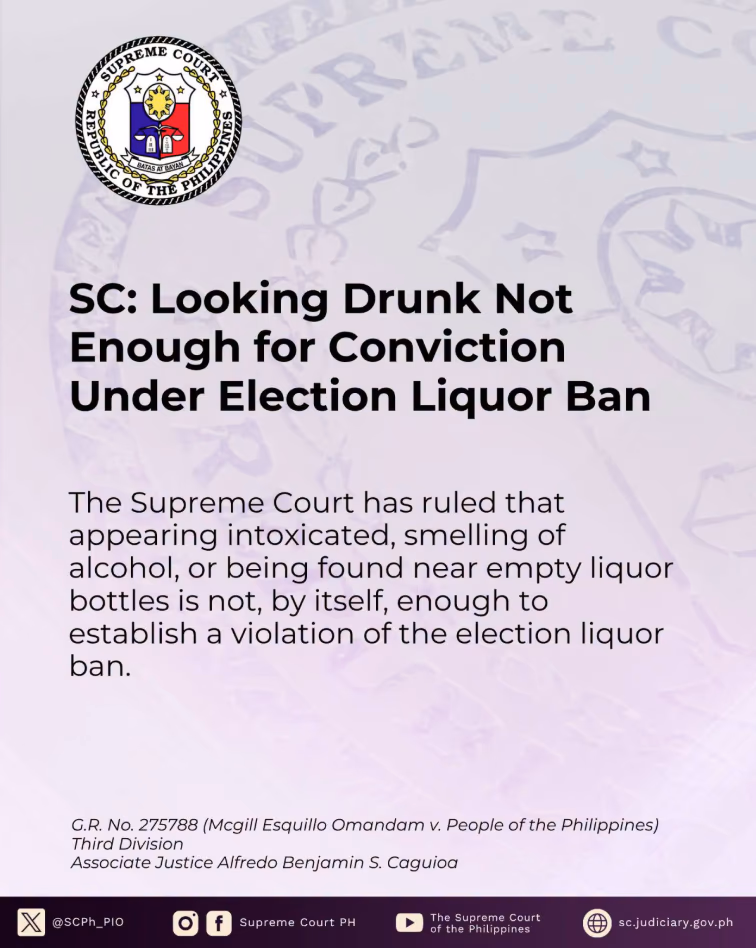 SC: Looking Drunk Not Enough for Conviction Under Election Liquor Ban