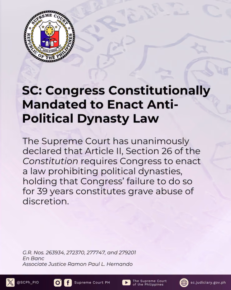 SC: Congress Constitutionally Mandated to Enact Anti-Political Dynasty Law