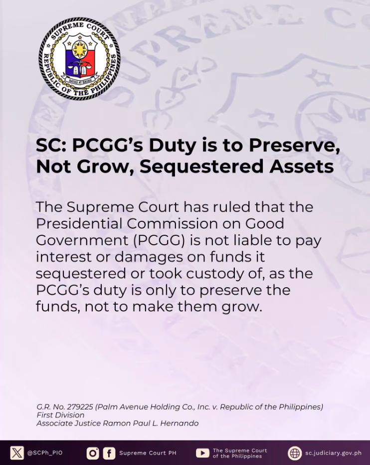 SC: PCGG's Duty is to Preserve, Not Grow, Sequestered Assets