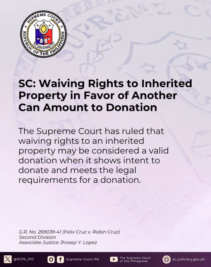 SC: Waiving Rights to Inherited Propeerty in Favor of Another Can Amount to Donation