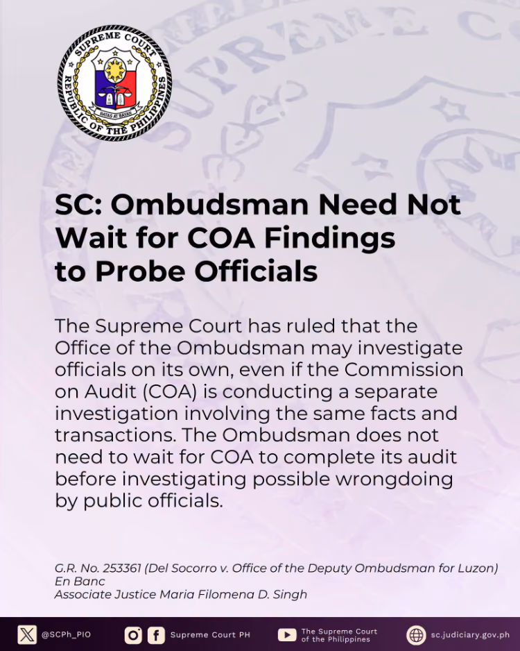 SC: Ombudsman Need Not Wait for COA findings to Probe Officials