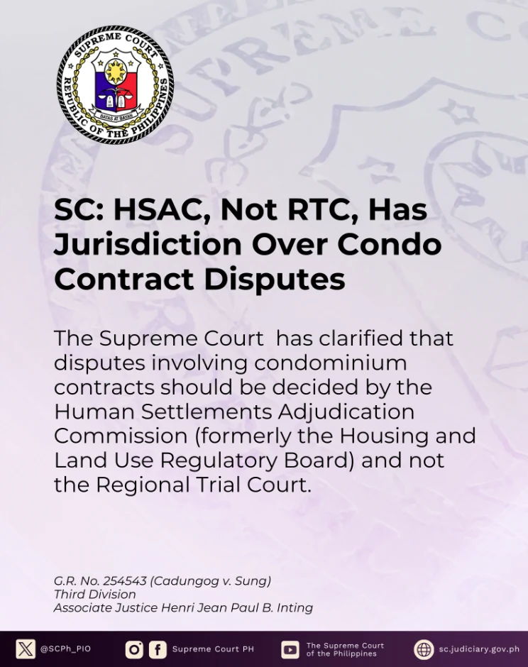 SC: HSAC, Not RTC, Has Jurisdiction Over Condo Contract Disputes