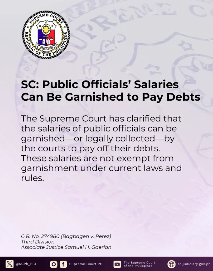 SC: Public Officials' Salaries Can Be Garnished to Pay Debts