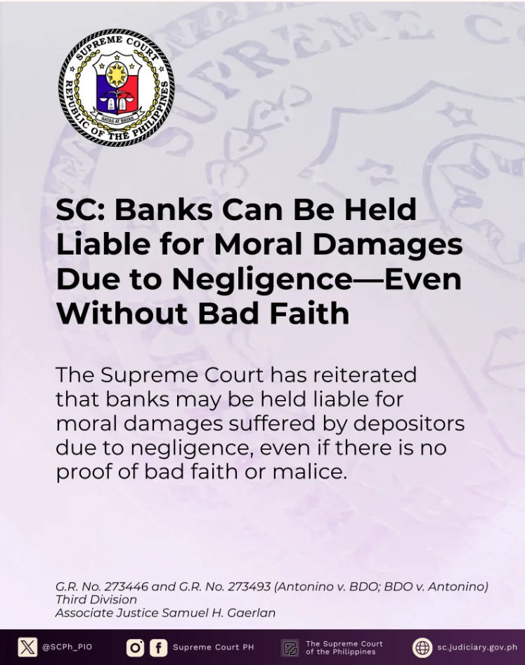 SC: Banks Can be Held Liable for Moral Damages Due to Negligence – Even Without Bad Faith