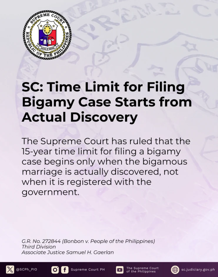 SC: Time Limit for Filing Bigamy Case Starts from Actual Discovery