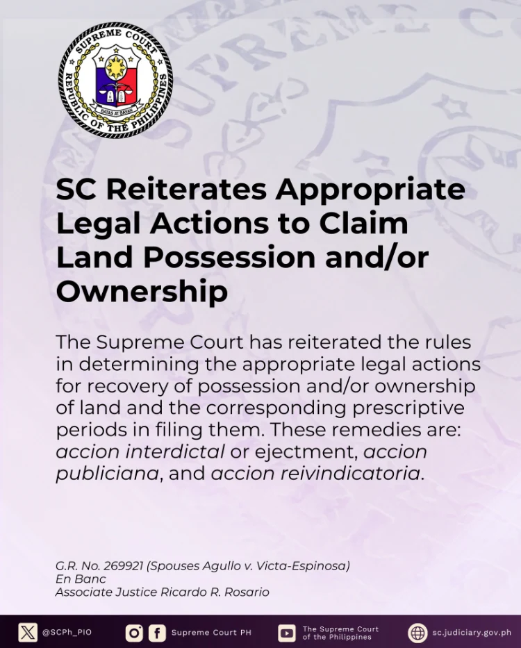 SC: Reiterates Appropriate Legal Actions to Claim Land Possession and/or Ownership