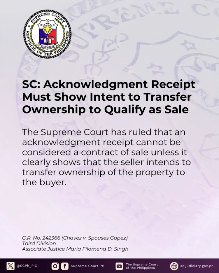 SC: Acknowledgment Receipt Must Show Intent to Transfer Ownership to Qualify as Sale