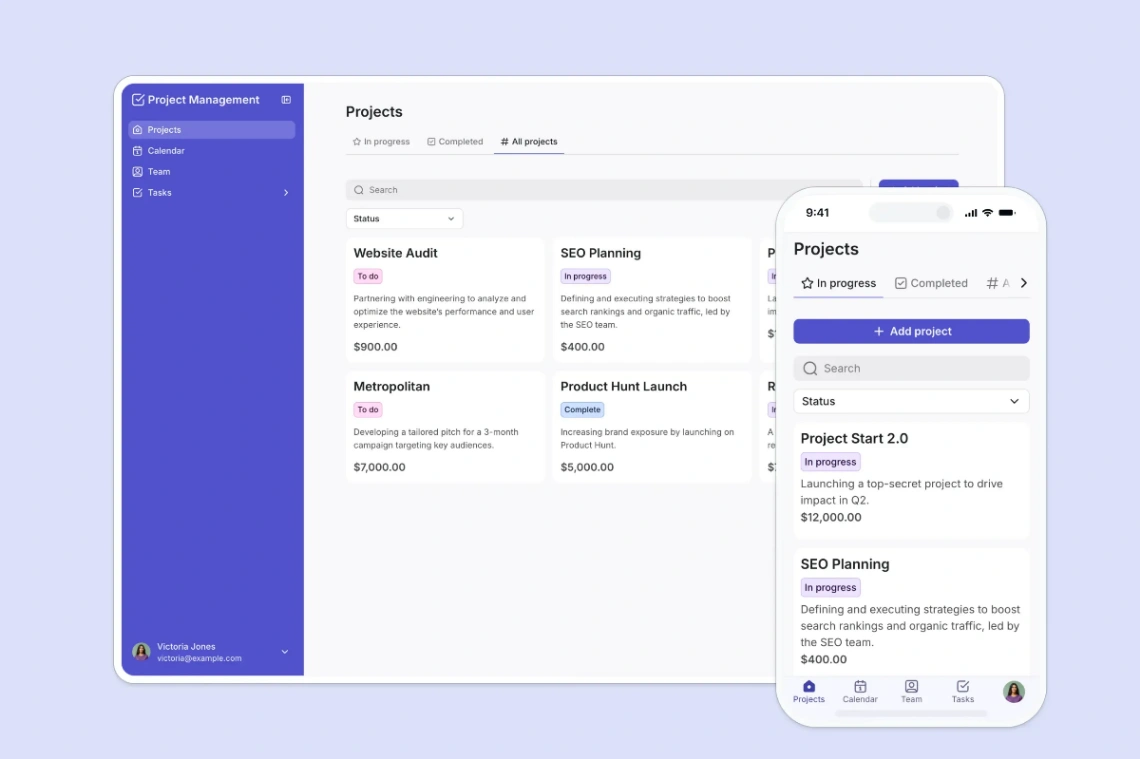 Project Management web application template