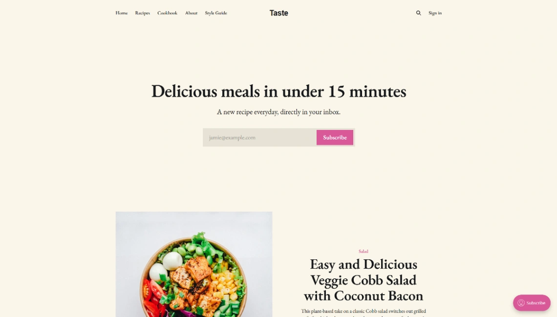 Recipes Newsletter website template