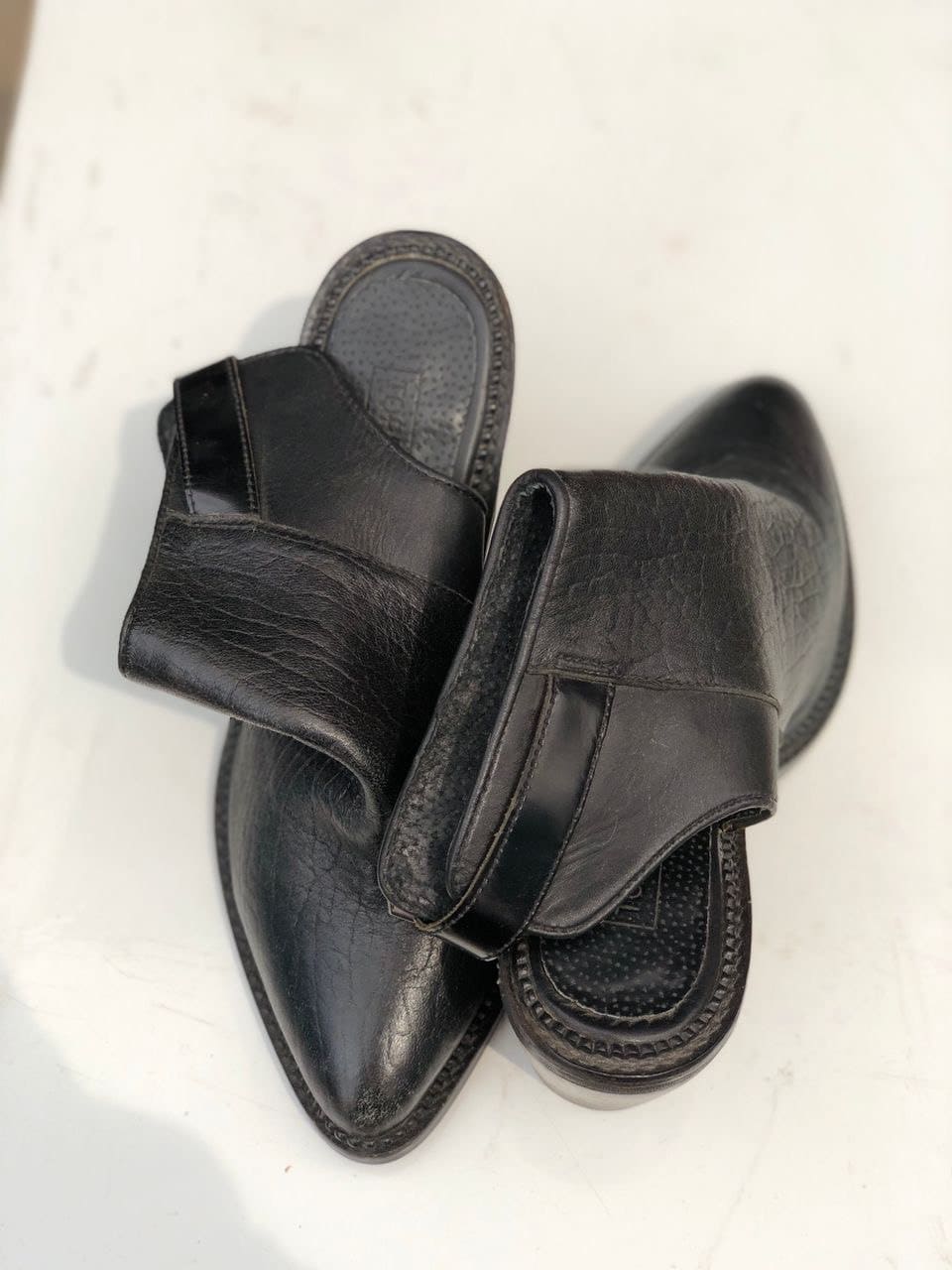 Image for Black leather slides for women by neasfashion
