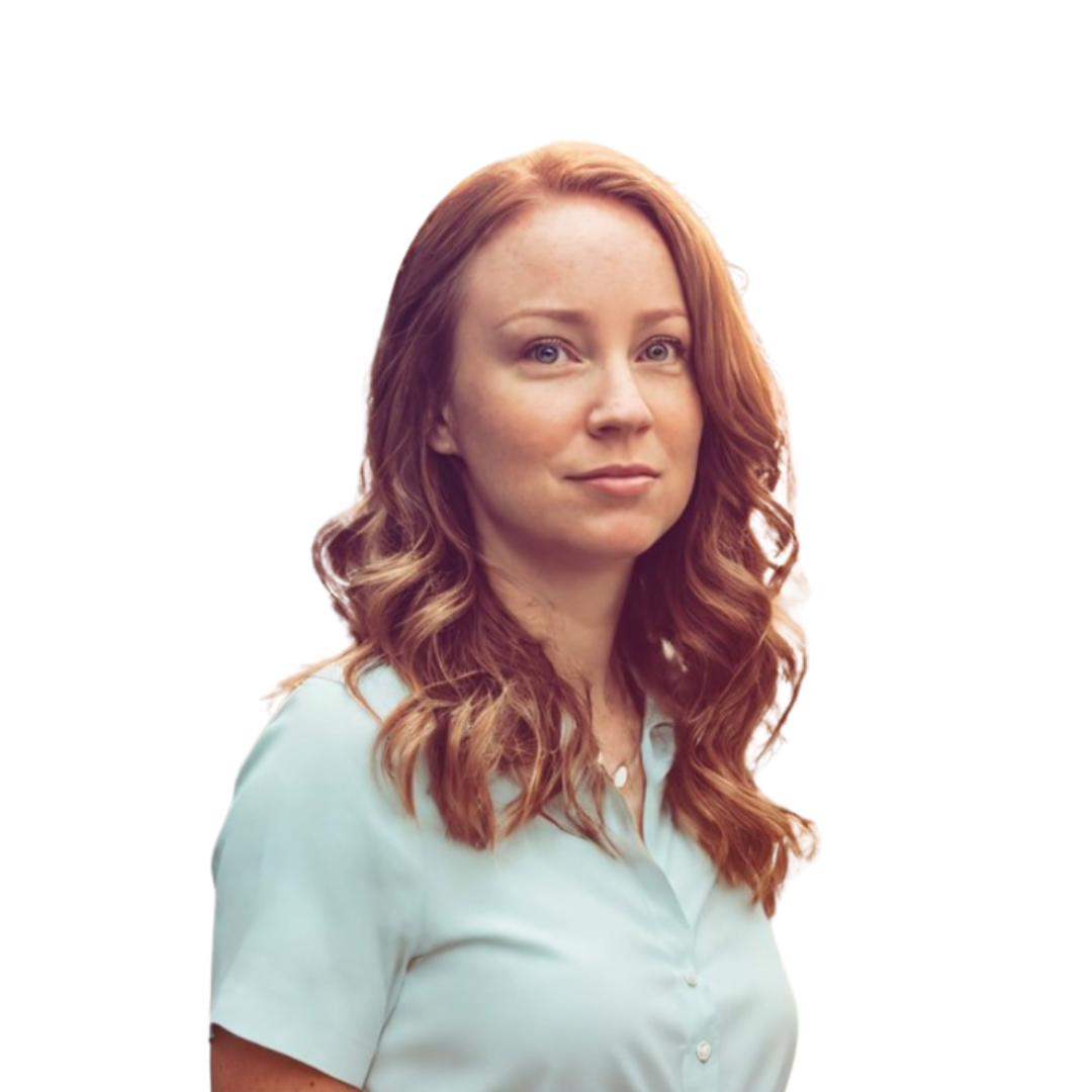 Dulcie standing in a light blue blouse against a soft green background beside the episode title.