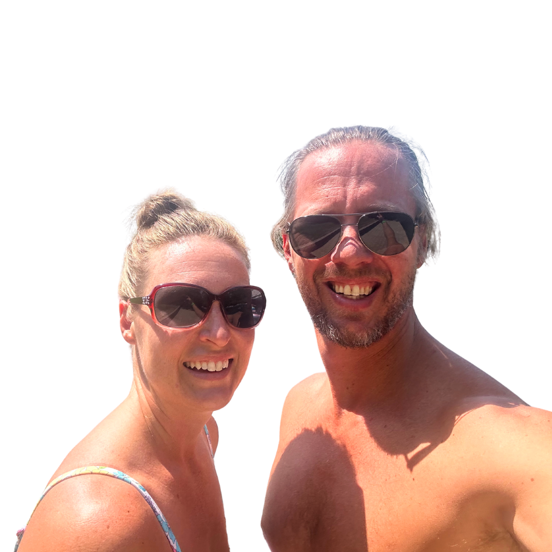 Jennifer and Will smiling together in sunglasses outdoors, with Jennifer’s hair in a bun and Will beside her.