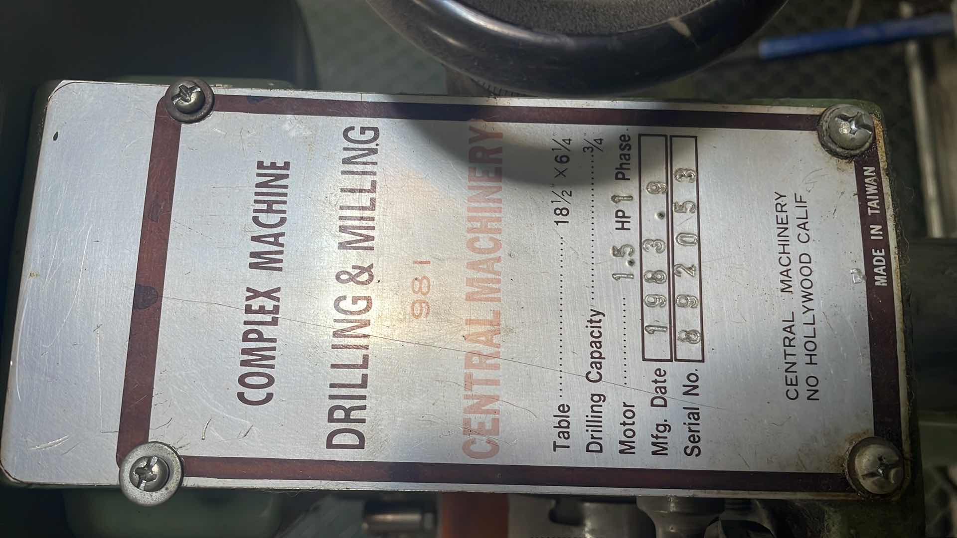 Photo 1 of CENTRAL MACHINERY COMPLEX MACHINE DRILLING AND MILLING MFG. 1983