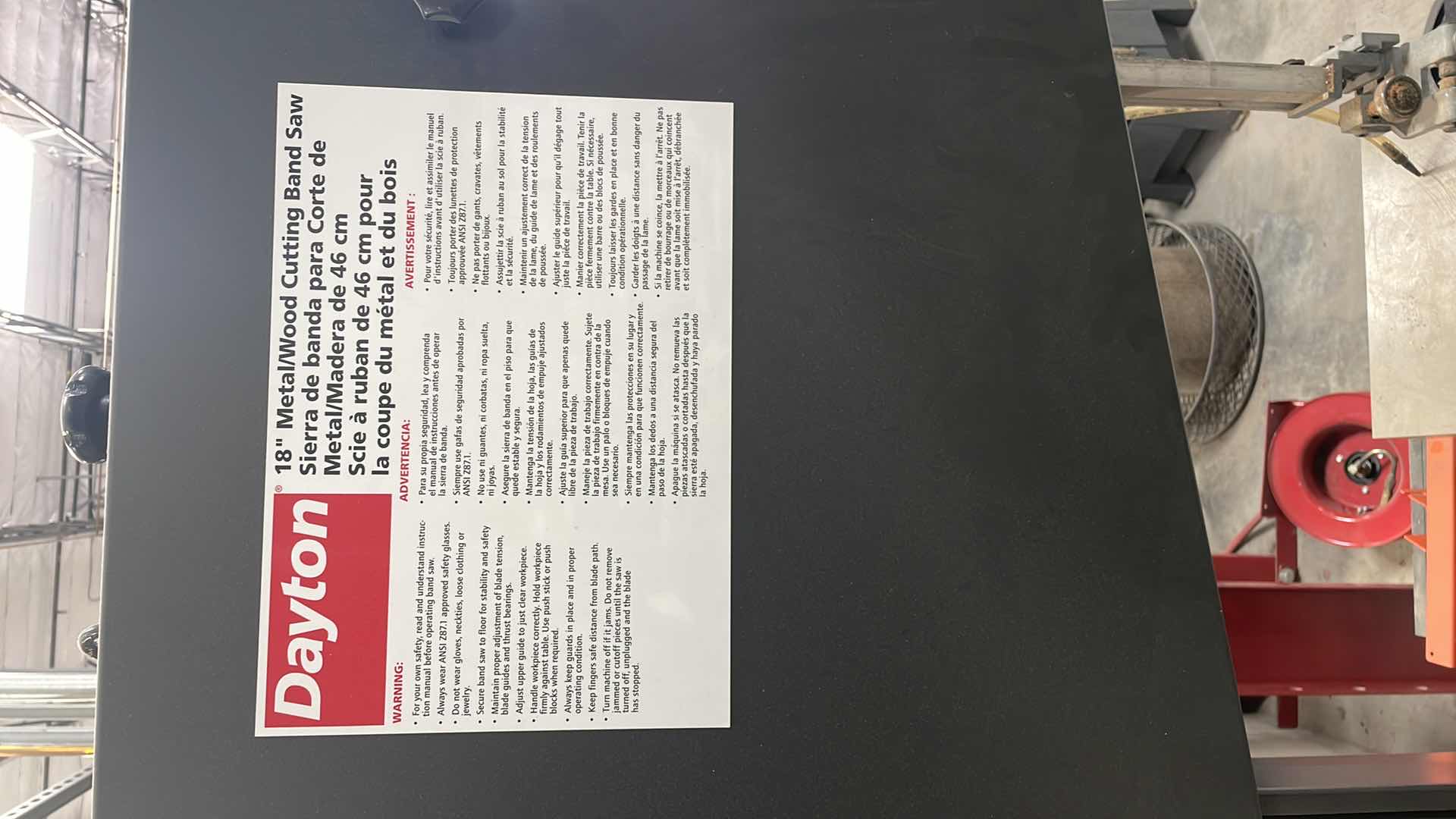 Photo 1 of DAYTON 18” METAL/WOOD CUTTING BAND SAW MODEL 49G989 