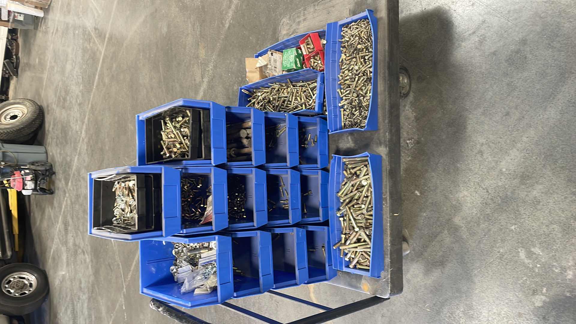 Photo 1 of STACKABLE BINS AND ALL CONTENTS GRADE 8 BOLTS VARIOUS SIZES CART NOT INCLUDED