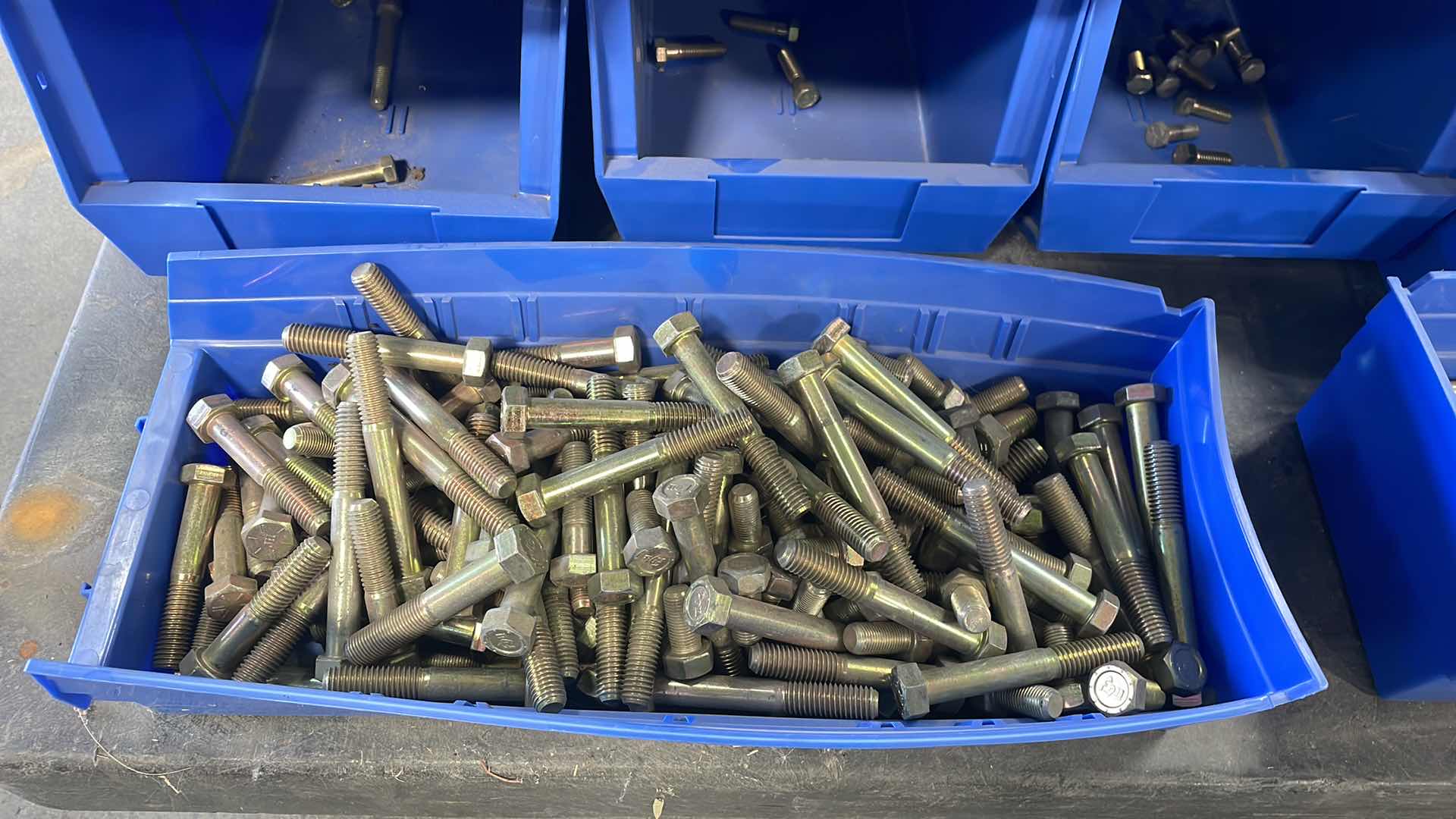 Photo 1 of STACKABLE BINS AND ALL CONTENTS GRADE 8 BOLTS VARIOUS SIZES CART NOT INCLUDED