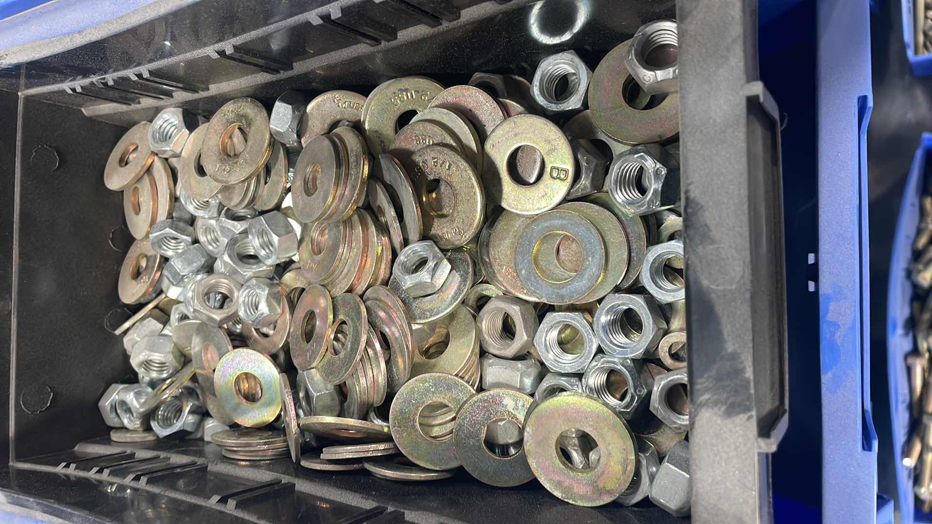 Photo 1 of STACKABLE BINS AND ALL CONTENTS GRADE 8 BOLTS VARIOUS SIZES CART NOT INCLUDED