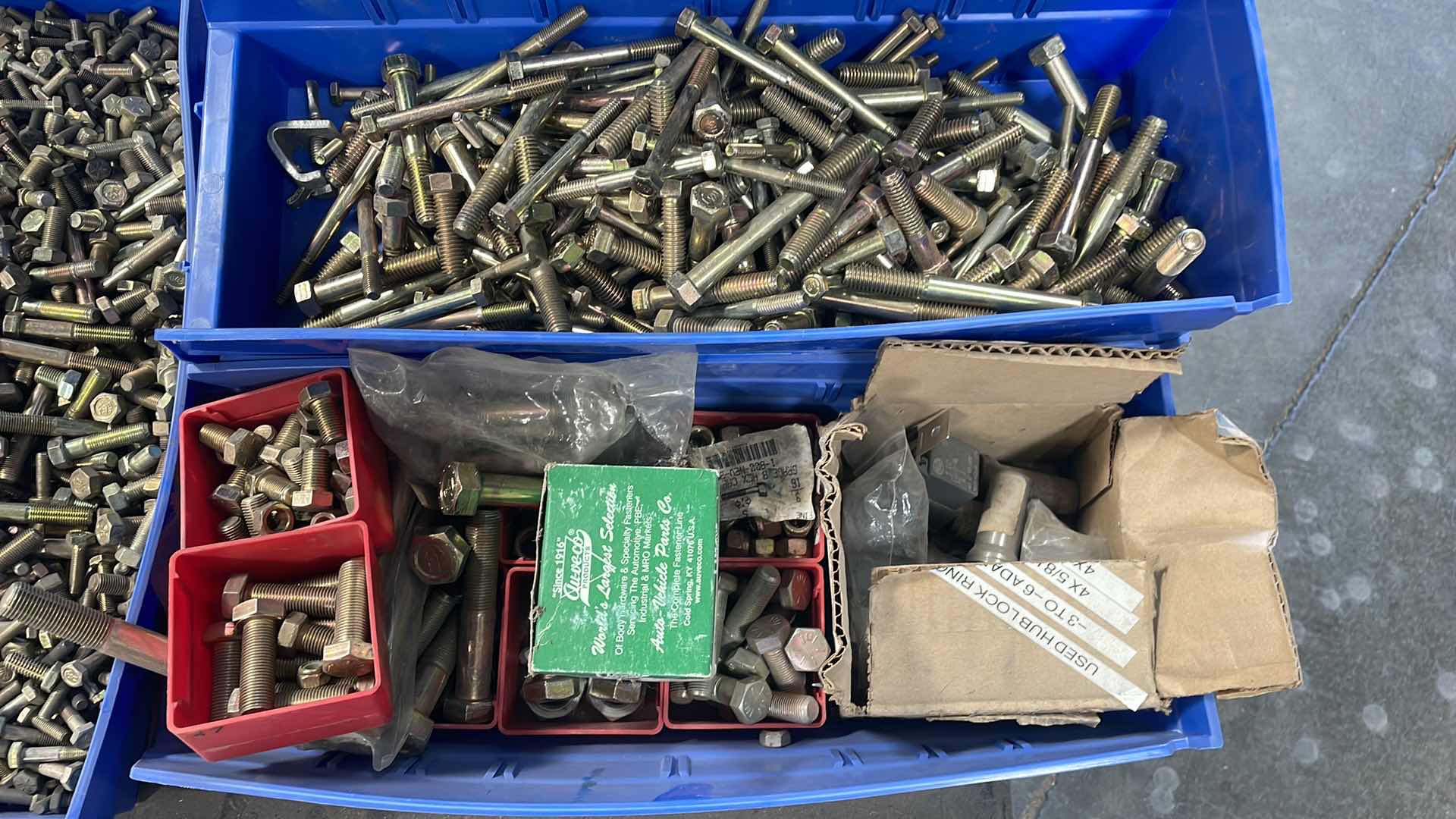 Photo 1 of STACKABLE BINS AND ALL CONTENTS GRADE 8 BOLTS VARIOUS SIZES CART NOT INCLUDED