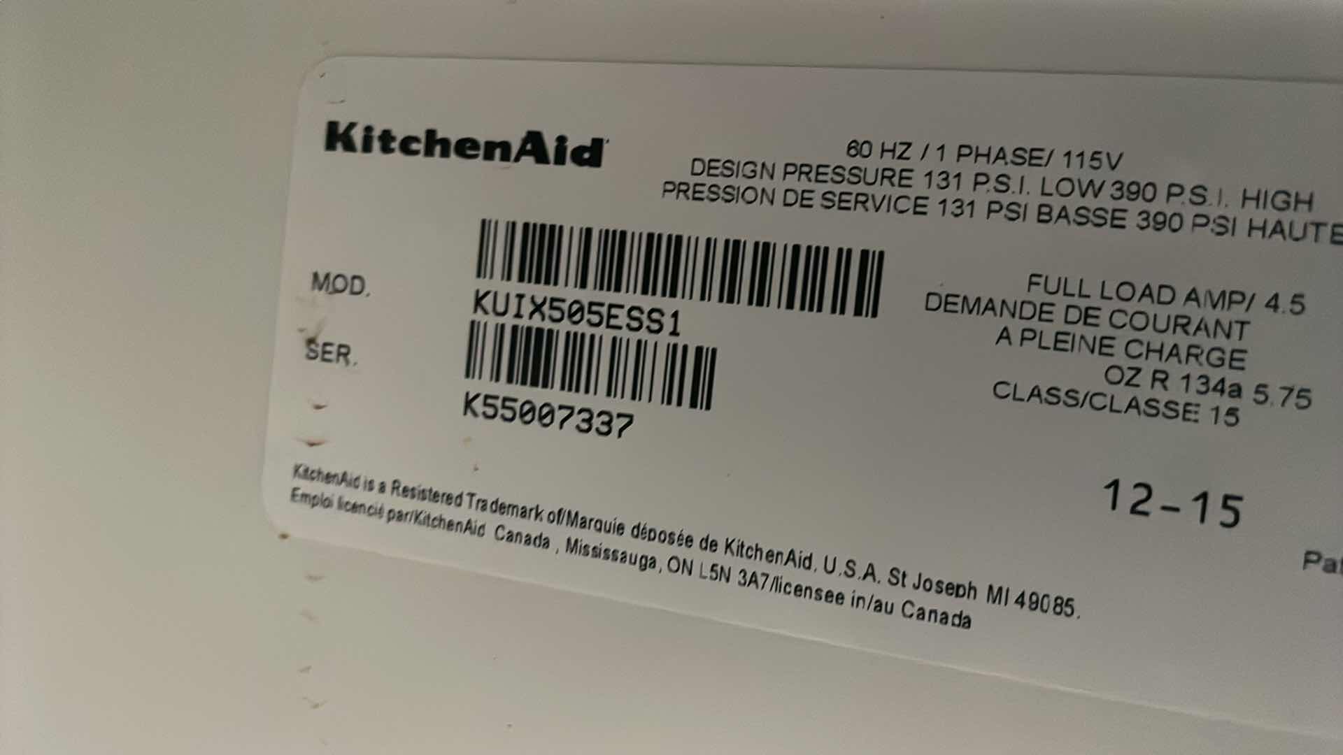 Photo 1 of KITCHEN AID ICE MAKER MODEL # KUIX505ESS1