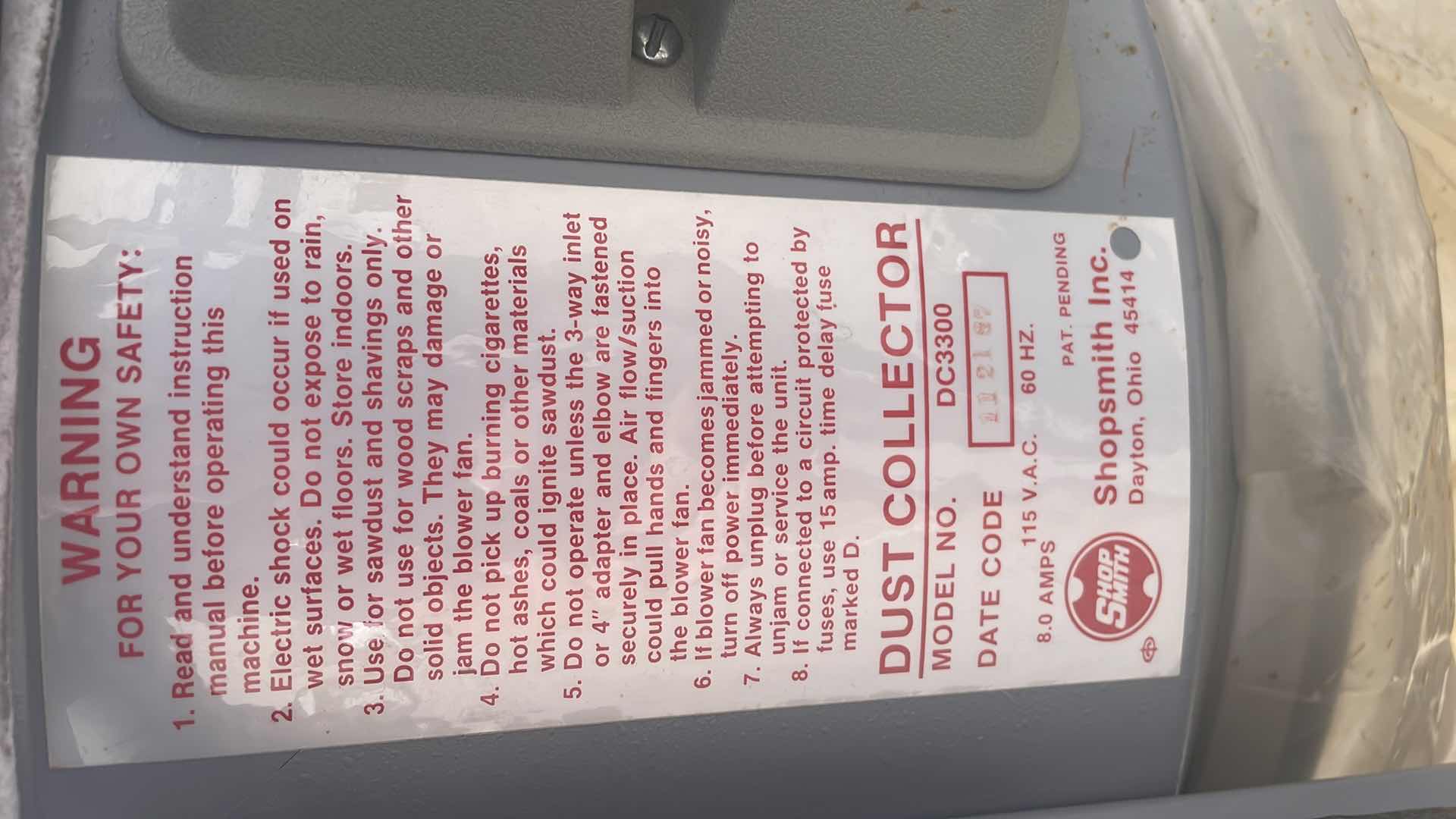 Photo 1 of SHOPSMITH DC3300 DUST COLLECTOR