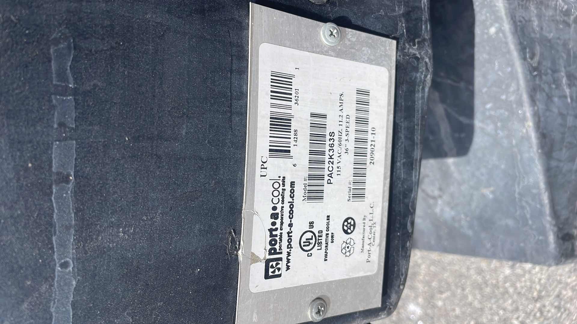 Photo 5 of PORT A COOL EVAPORATIVE COOLER MODEL PAC2K363S