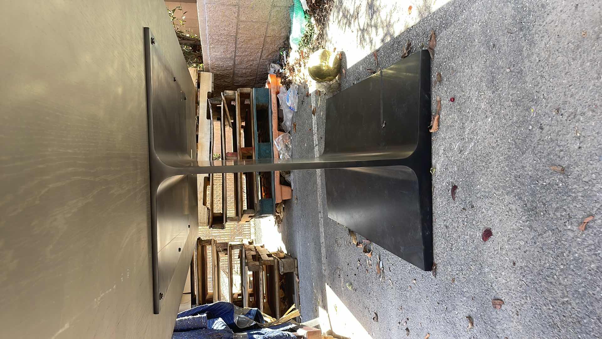 Photo 1 of GLASS TOP STAINED OAK TABLE 120” x 42” x 31”