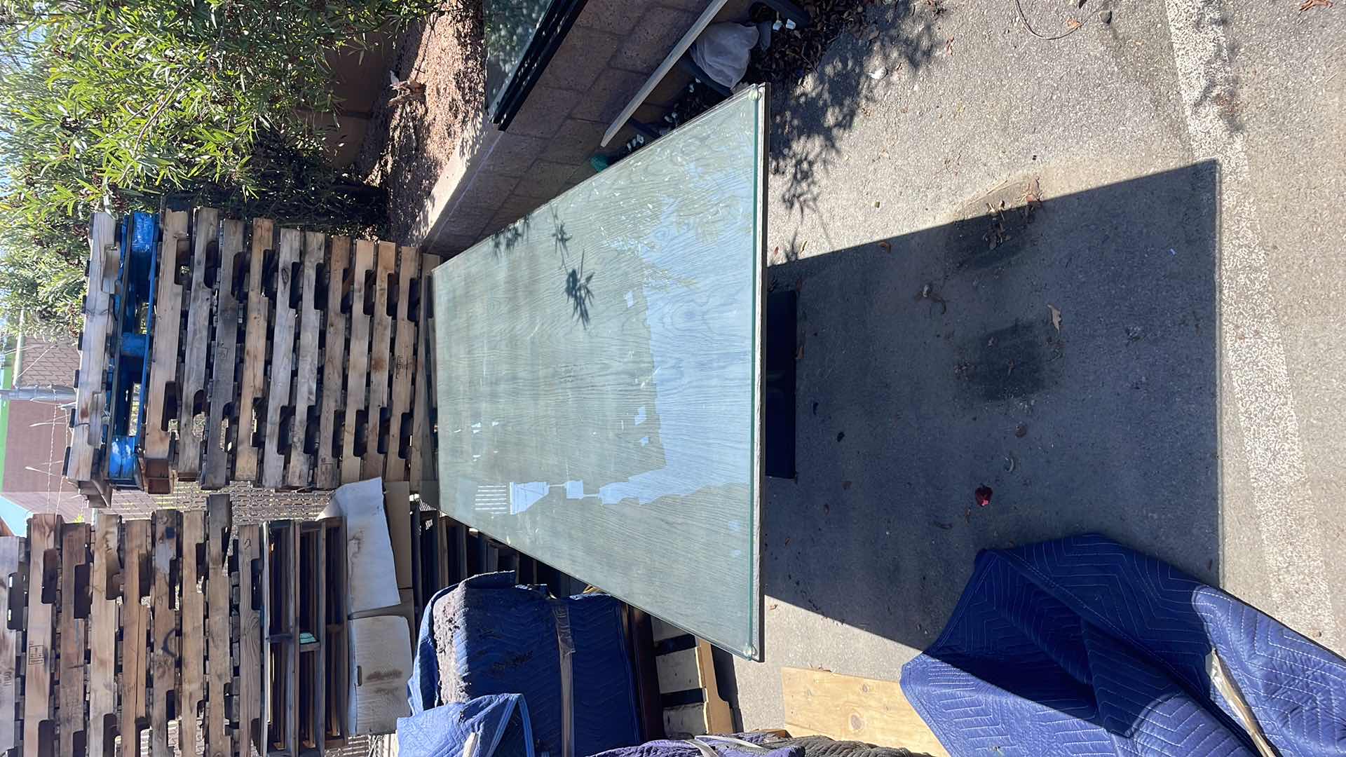 Photo 1 of GLASS TOP STAINED OAK TABLE 120” x 42” x 31”