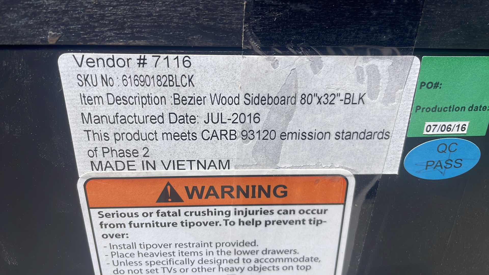 Photo 1 of BEZIER WOOD SIDEBOARD GLASS TOP80” x 18” x 32”