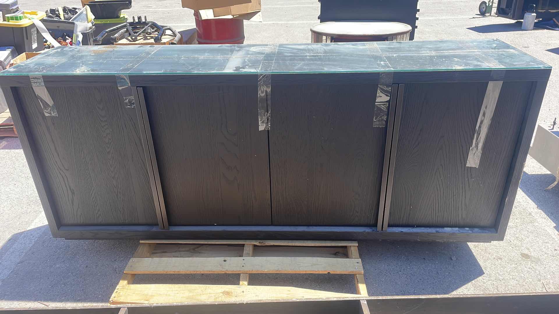 Photo 1 of BEZIER WOOD SIDEBOARD GLASS TOP80” x 18” x 32”