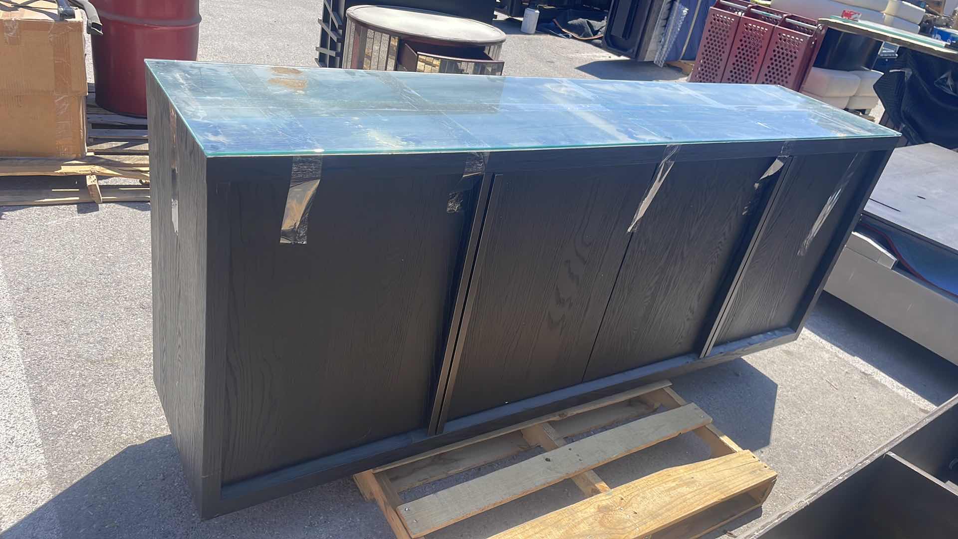 Photo 1 of BEZIER WOOD SIDEBOARD GLASS TOP80” x 18” x 32”