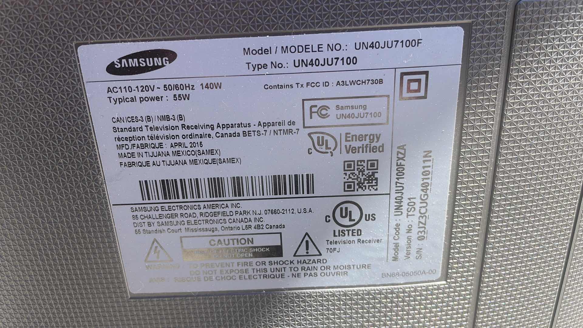 Photo 1 of SAMSUNG 40” LCD TV MODEL UN40JU7100F