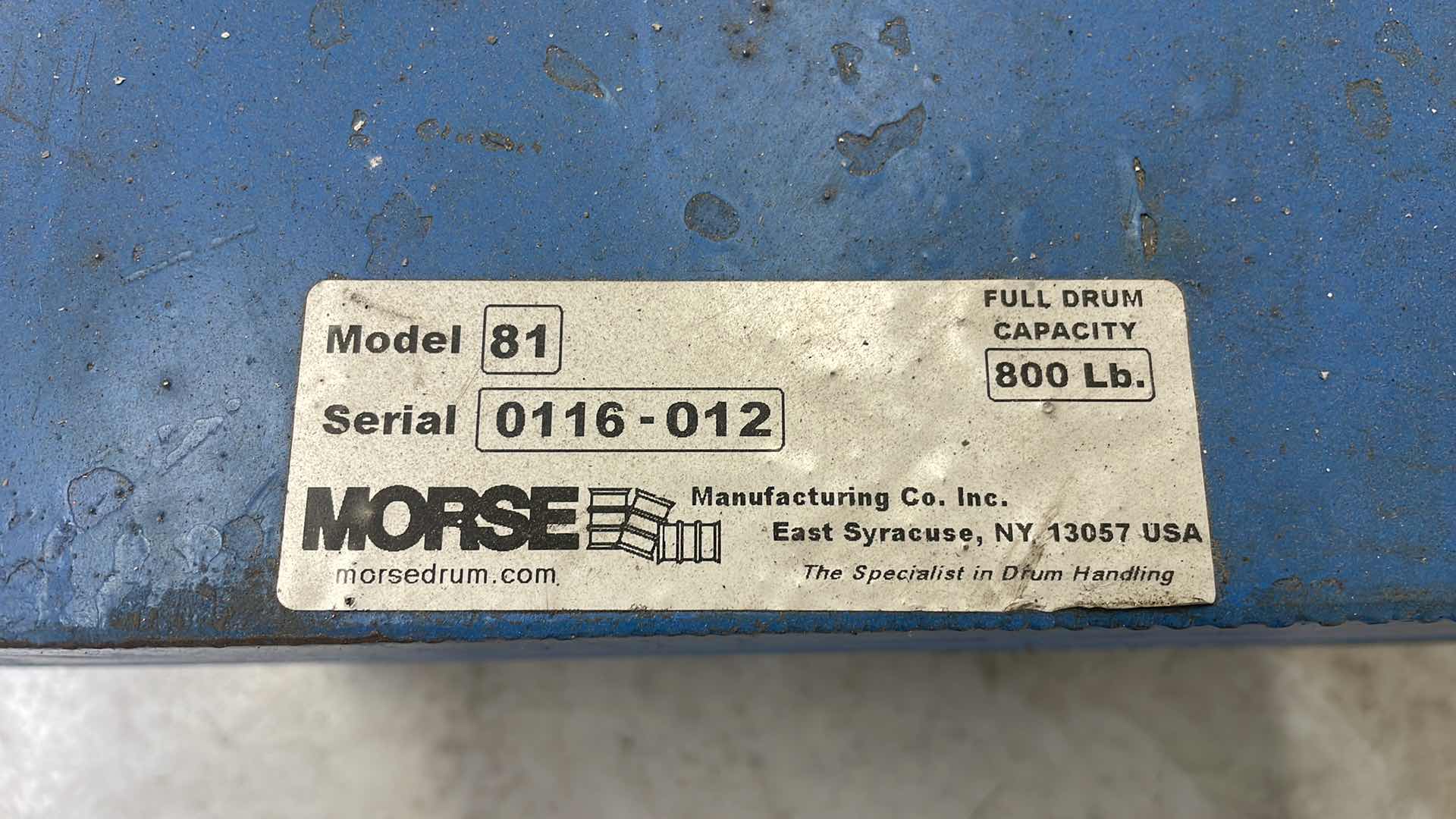 Photo 1 of MORSE 55-GALLON DRUM SPOTTER MODEL 81 800LB CAPACITY