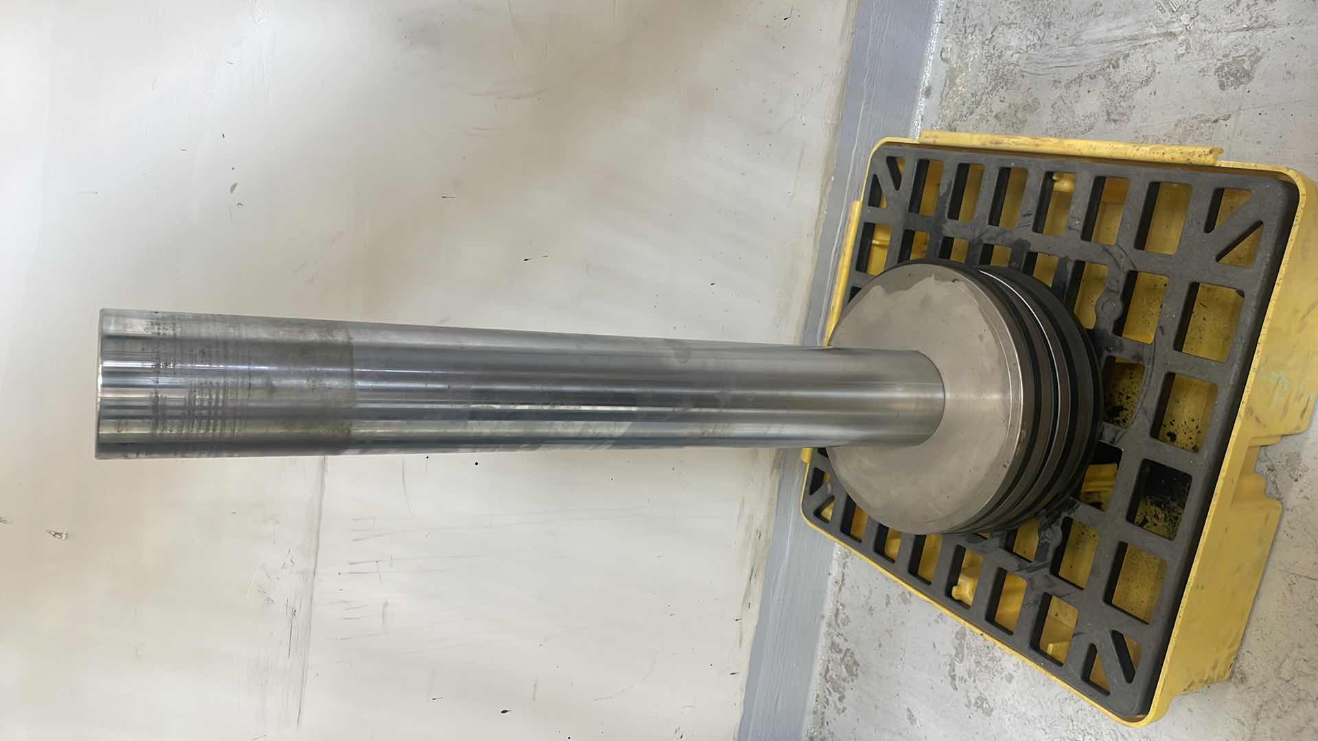 Photo 1 of CHUNK OF STAINLESS STEEL EXTREMELY HEAVY TOP IS 5” DIAMETER X 36-1/2” BASE IS ABOUT 14” DIAMETER X 6”