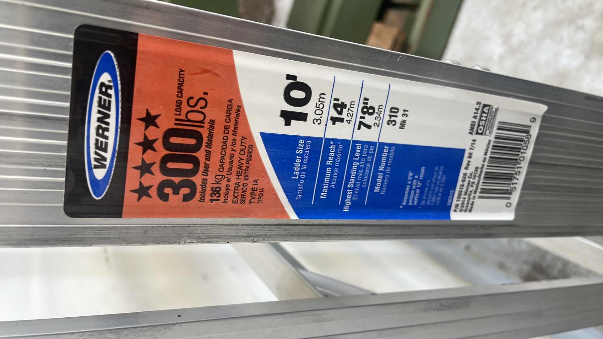 Photo 1 of WERNER 10’ 300LB CAPACITY ALUMINUM LADDER