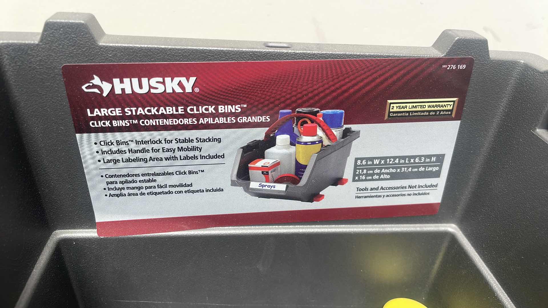 Photo 1 of FLOJET DOUBLE DIAPHRAGM PUMP: AIR, ACETAL, BOLT, 3/8 IN FLUID CONNECTION SIZE, BARBED, VITON, MODEL N5100020G WITH 1/4” HOSE &MISC. PARTS IN A HUSKY LARGE STACKABLE CLICK BIN