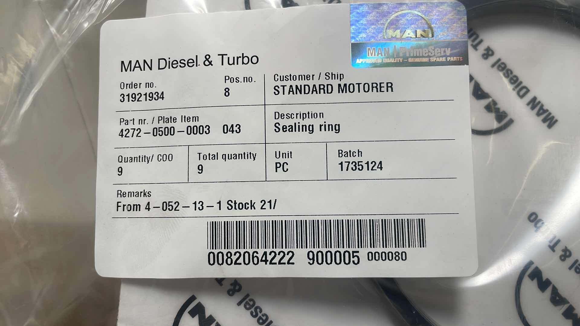 Photo 1 of MAN DIESEL AND TURBO SEALING RING 4272-0500-0003 043 (9)