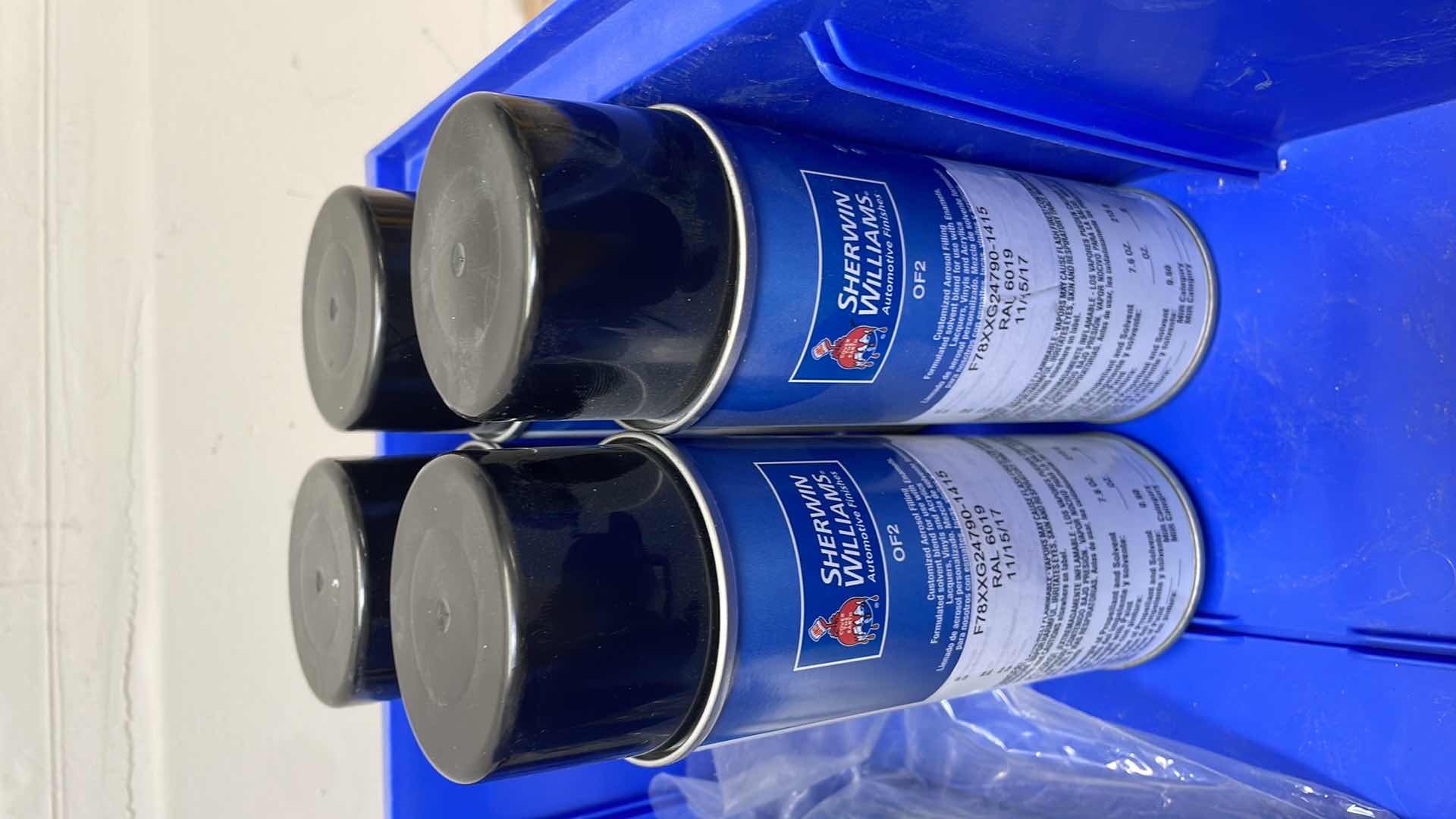 View 3 of DURHAM PB30250 BLUE PLASTIC BIN,16 X 15 X 7 WITH CONTENTS SPRAY PAINTS, RAL 6019 IS PASTEL GREEN