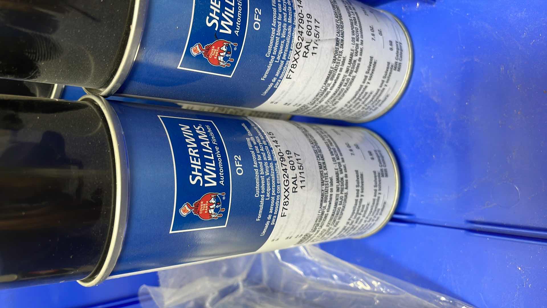View 2 of DURHAM PB30250 BLUE PLASTIC BIN,16 X 15 X 7 WITH CONTENTS SPRAY PAINTS, RAL 6019 IS PASTEL GREEN