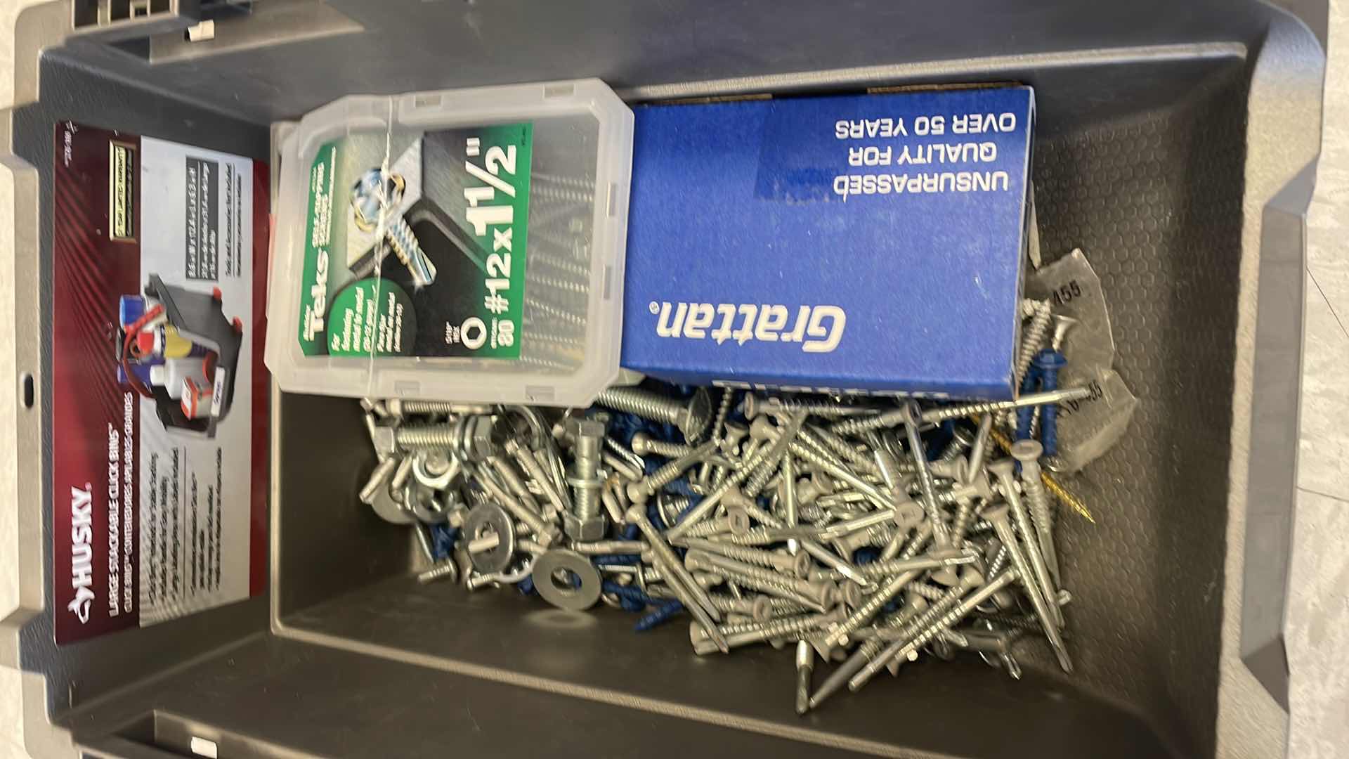 Photo 1 of FASTENERS, WASHERS, HOSE CLAMPS IN HUSKY STACKABLE CLICK BINS