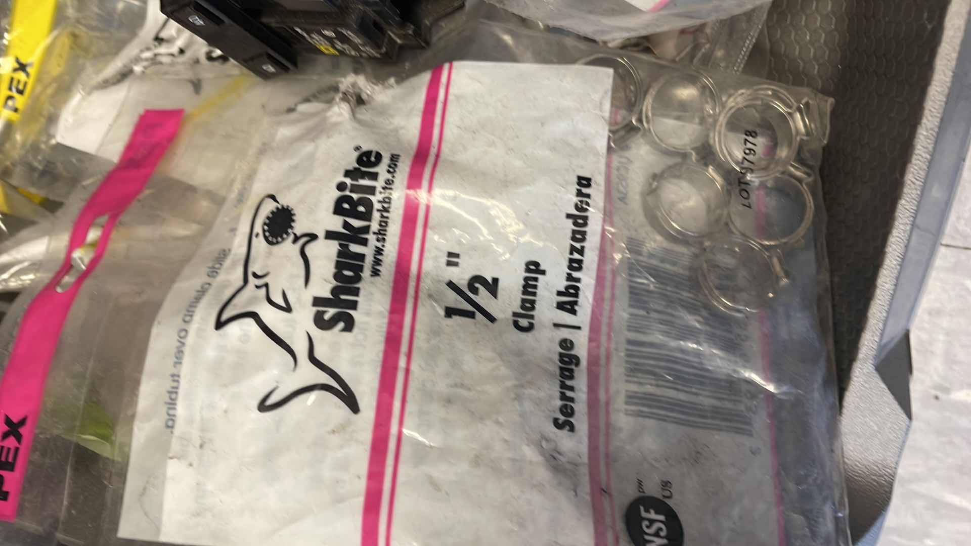 Photo 1 of MISC BOLTS 40AMP BREAKER SHARK BITE CLAMPS IN HUSKY STACKABLE CLICK BINS