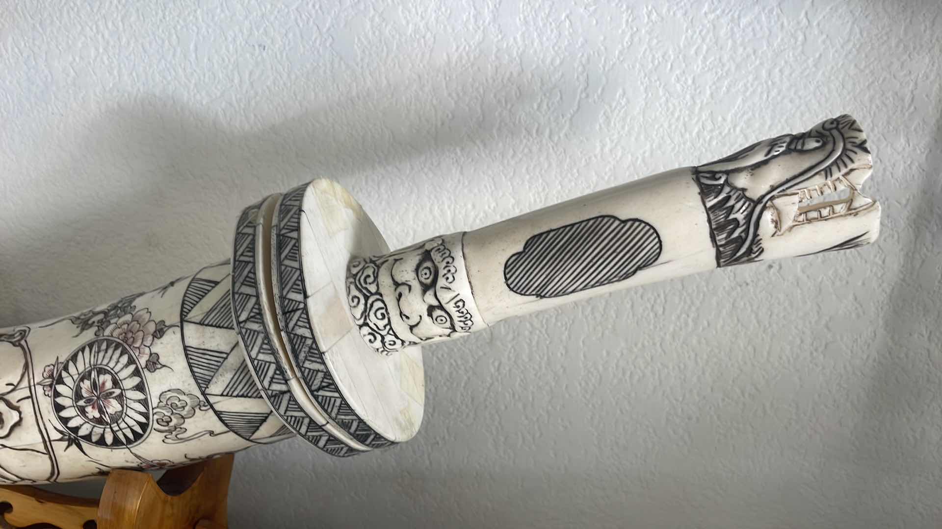 Photo 1 of CARVED BONE TUSK DRAGON SWORD 28” ON WOOD STAND
