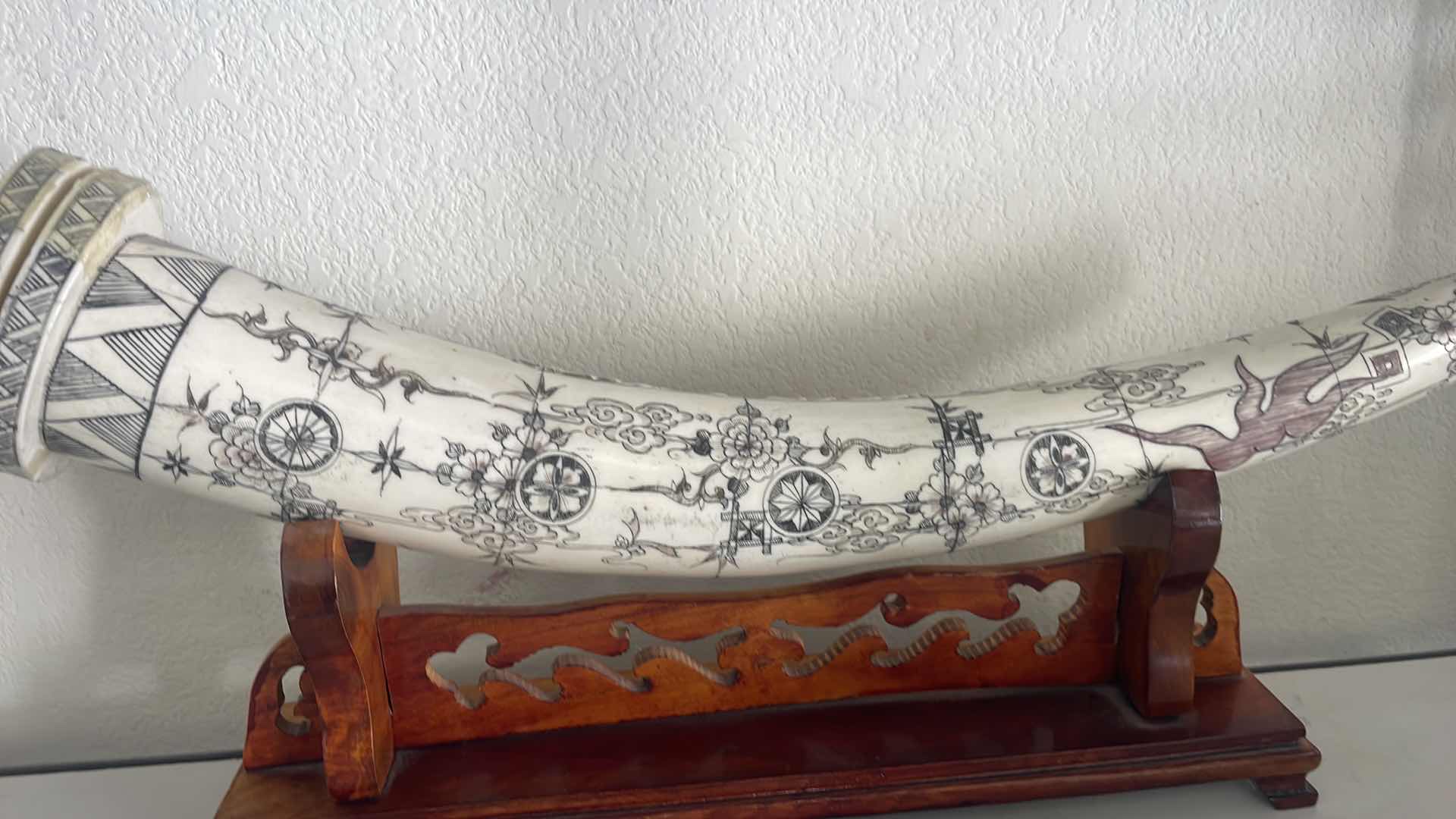 Photo 1 of CARVED BONE TUSK DRAGON SWORD 28” ON WOOD STAND