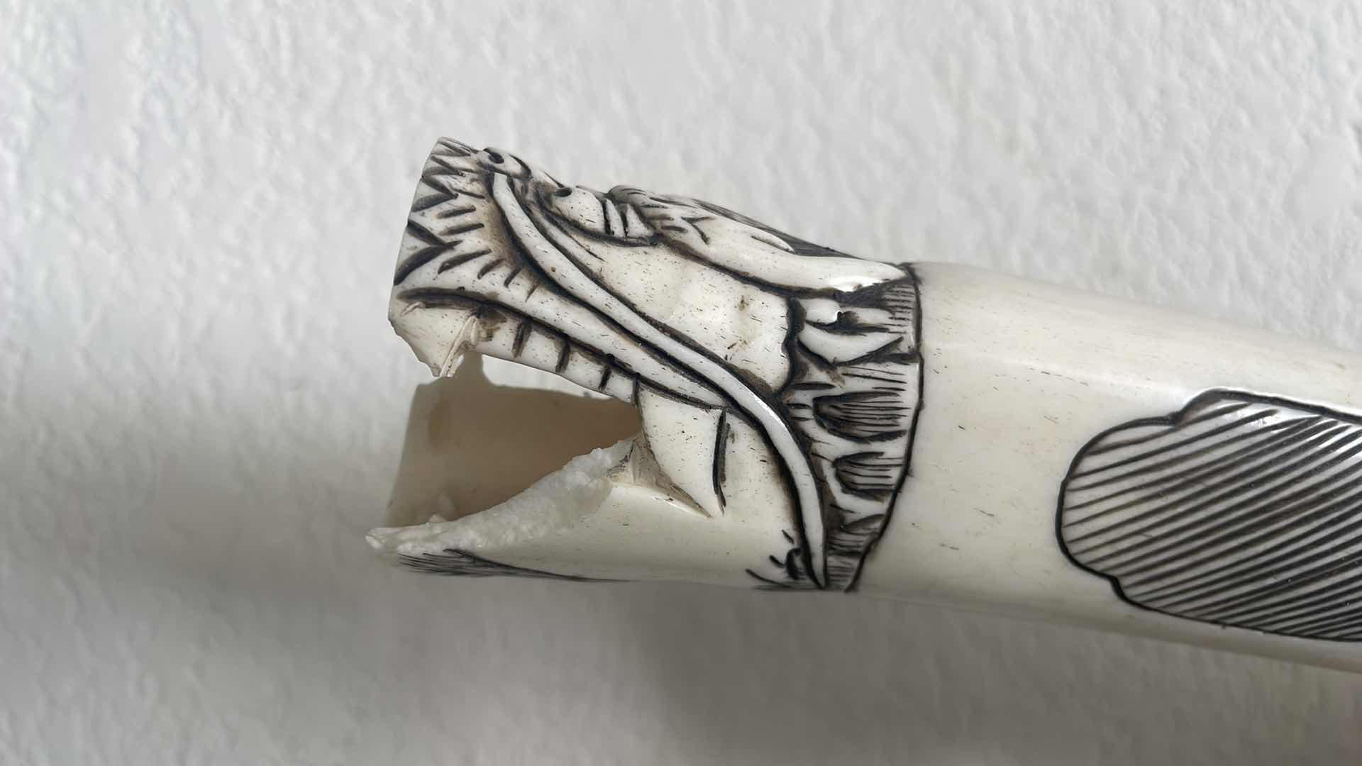Photo 1 of CARVED BONE TUSK DRAGON SWORD 28” ON WOOD STAND