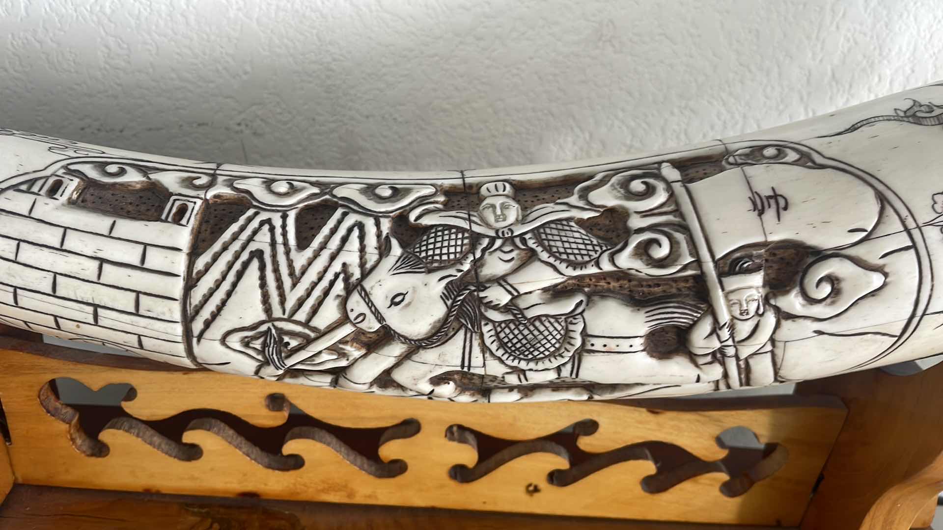 Photo 1 of CARVED BONE TUSK DRAGON SWORD 28” ON WOOD STAND
