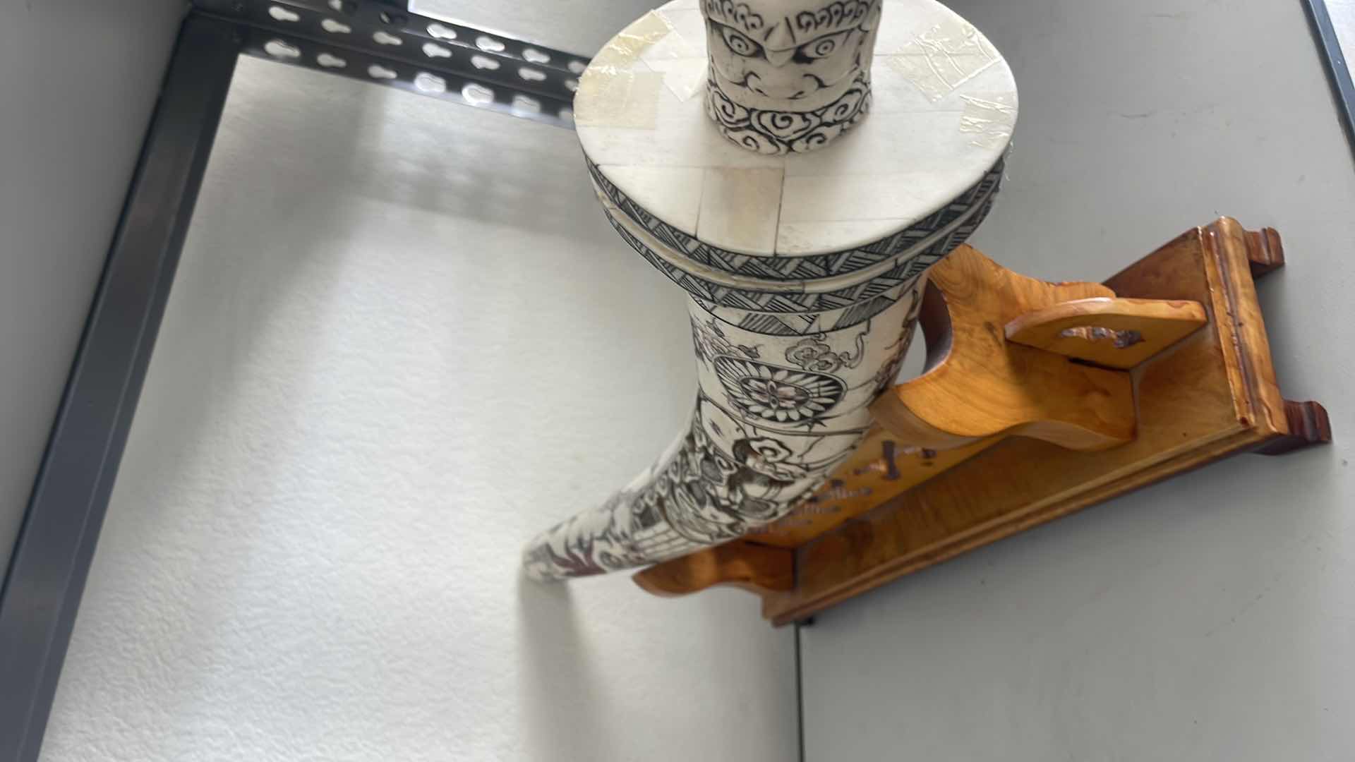 Photo 1 of CARVED BONE TUSK DRAGON SWORD 28” ON WOOD STAND