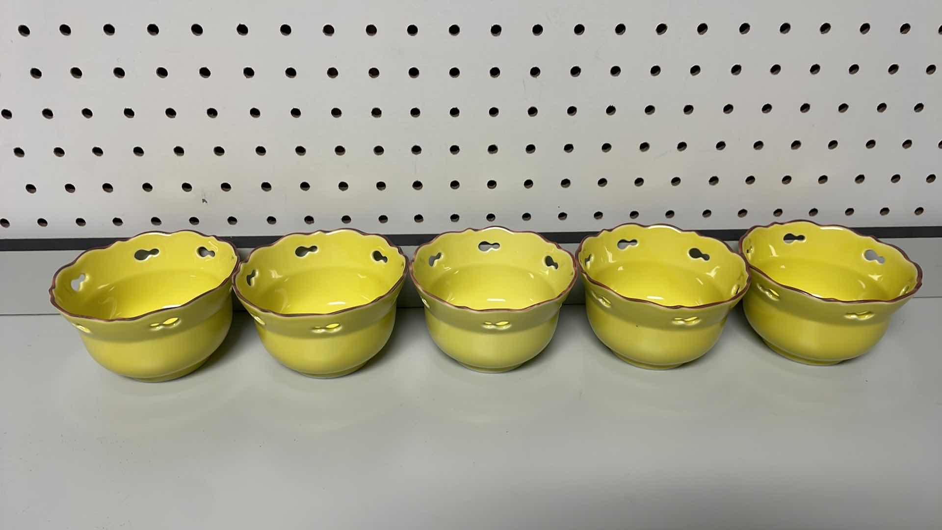 Photo 1 of ARITA WARE SHOJAMA KILN FOUR SEASONS YUMESAI YELLOW GLAZE WATERMARK YELLOW BASE, SMALL BOWLS (5)