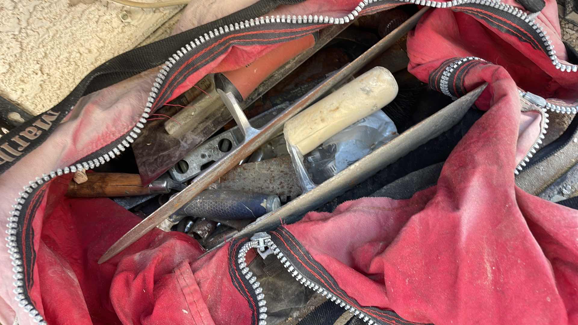 Photo 8 of METAL RACK WITH CONTENTS CAULKING TROWELS SCREWS PARTICLE BOARD SHELVING WILL NEED REPLACING